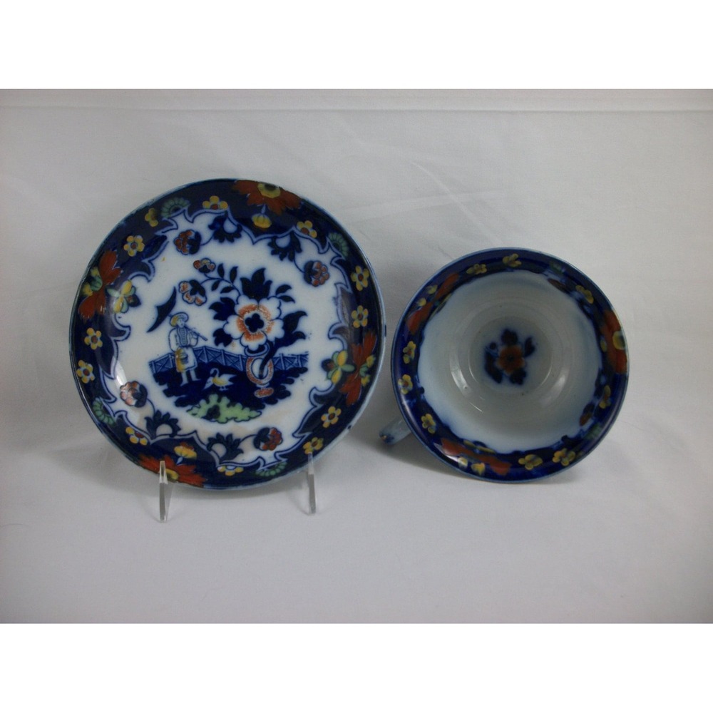 Pekin Oversized Flow Blue Cup and Saucer by Royal Staffordshire